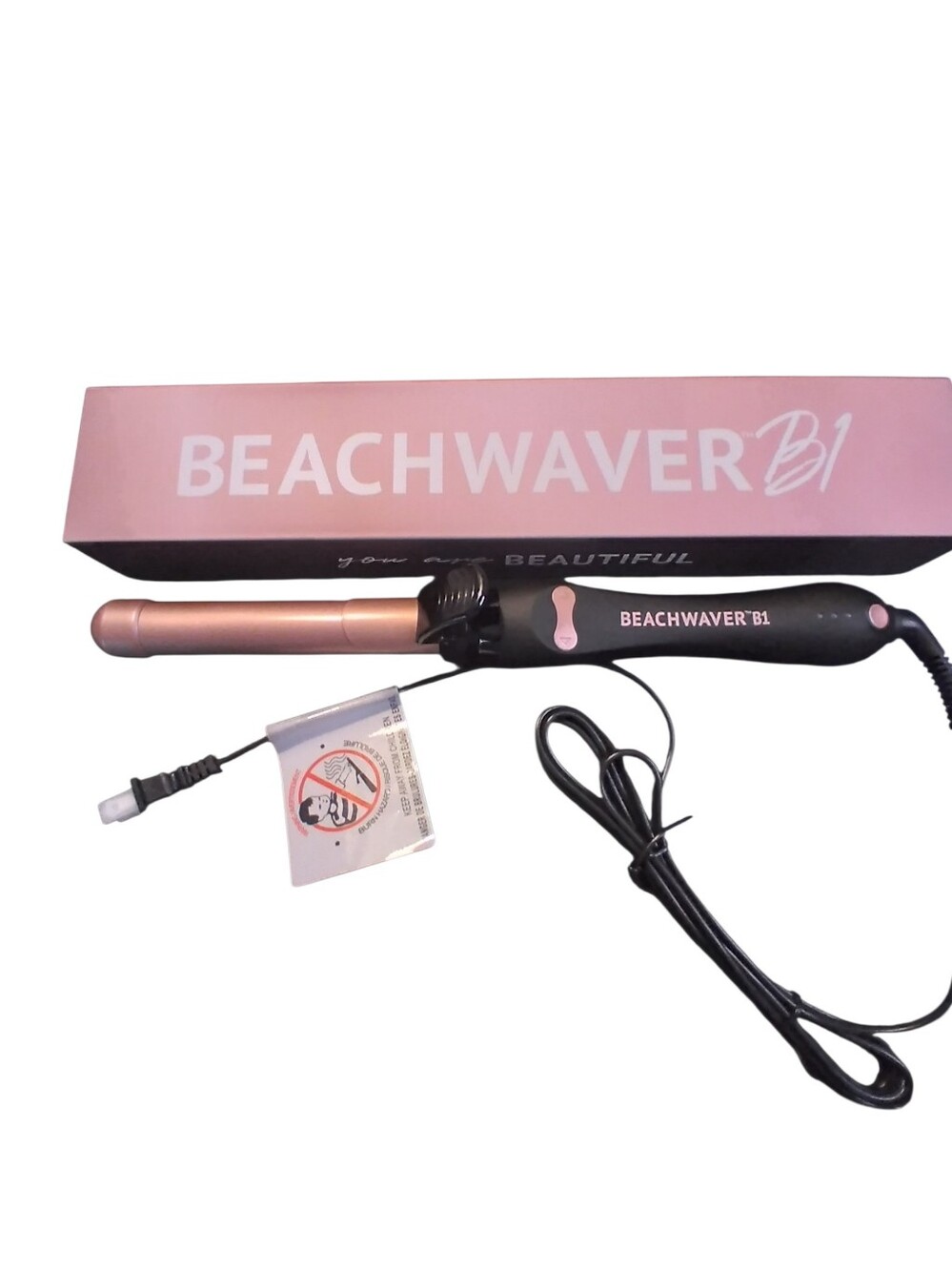 NIB BEACHWAVER B1 Rotating Curling Wand in Rose Gold and Black Hair Tool